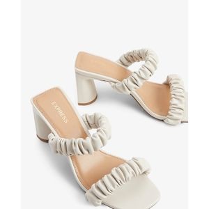 Express Ivory Cream Faux Leather Ruched Double Band Thick Heel Slide Sandals